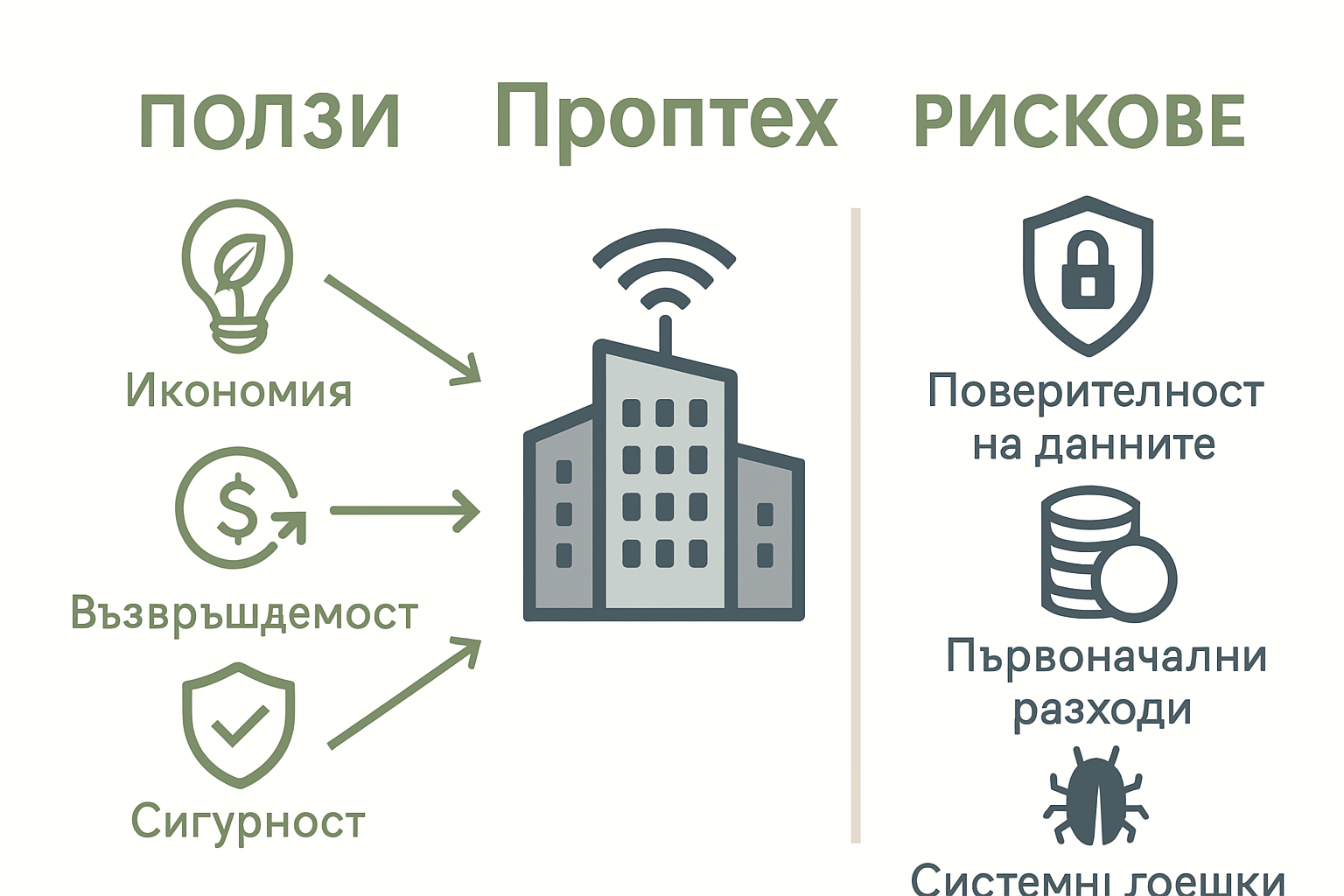 Infographic comparing property tech benefits and risks