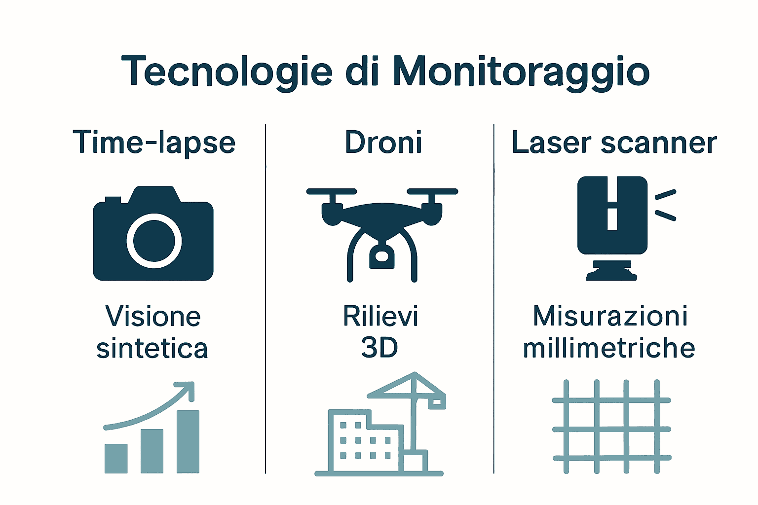 Infografica confronto time-lapse, droni e laser scanner