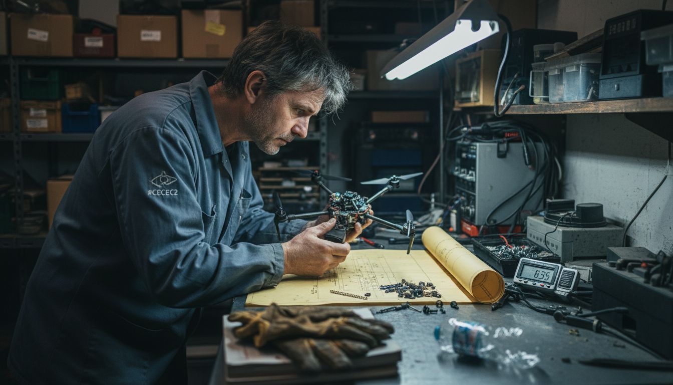 Technician reviewing drone technical specifications