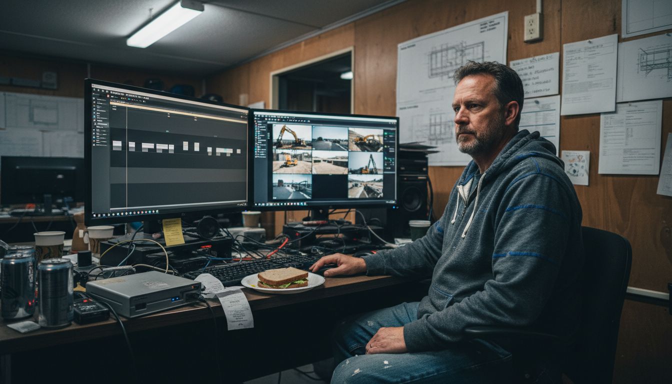 Technician editing construction timelapse footage