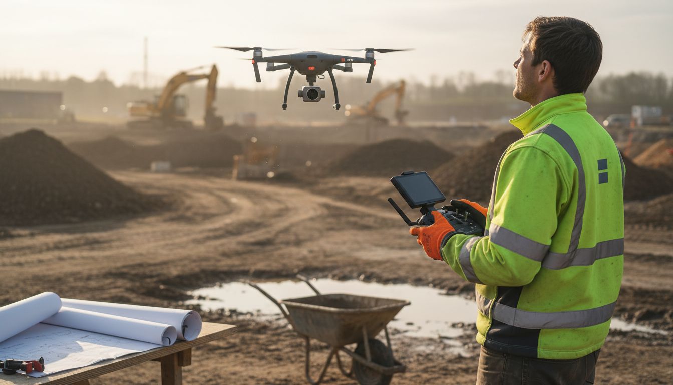 Drone monitors progress at building site