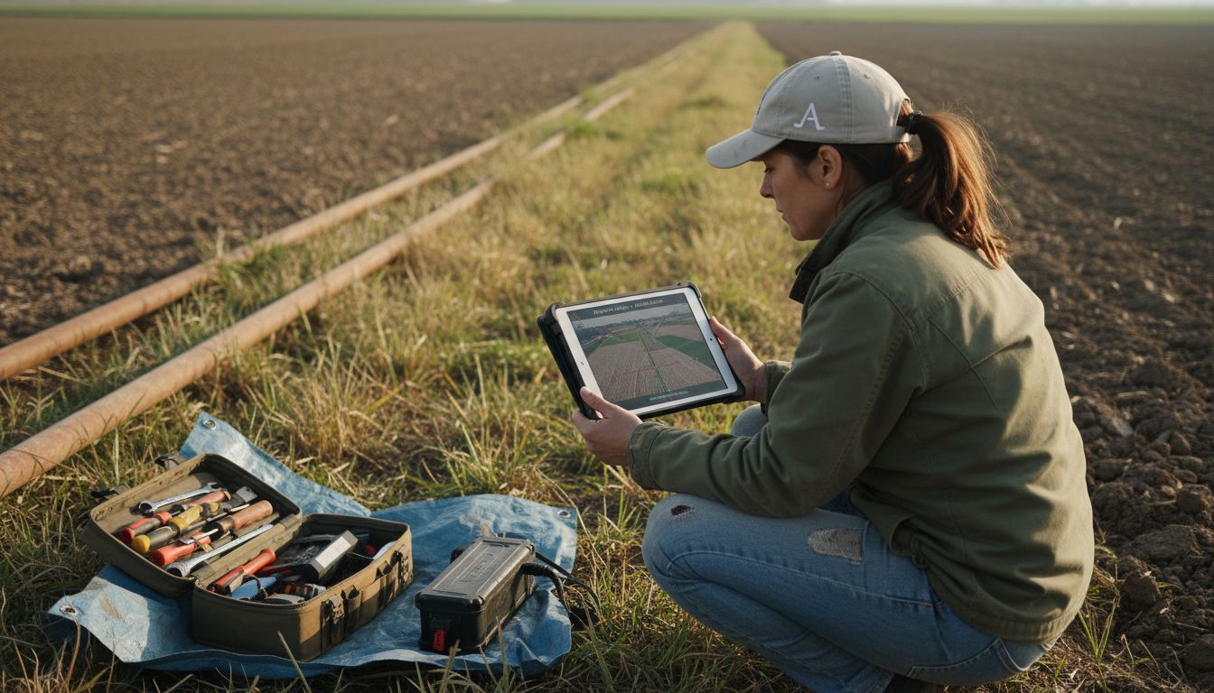 Un tecnico analizza le riprese effettuate con il drone su un terreno agricolo.
