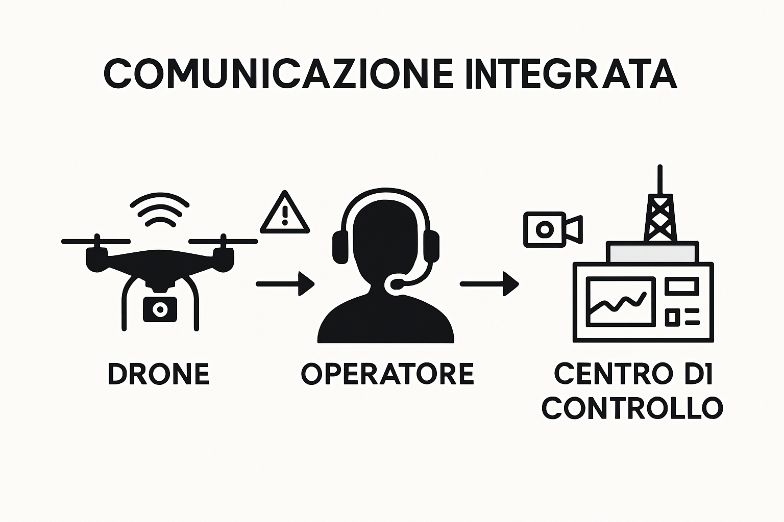 Ciclo integrato di comunicazione tra droni: infografica illustrativa