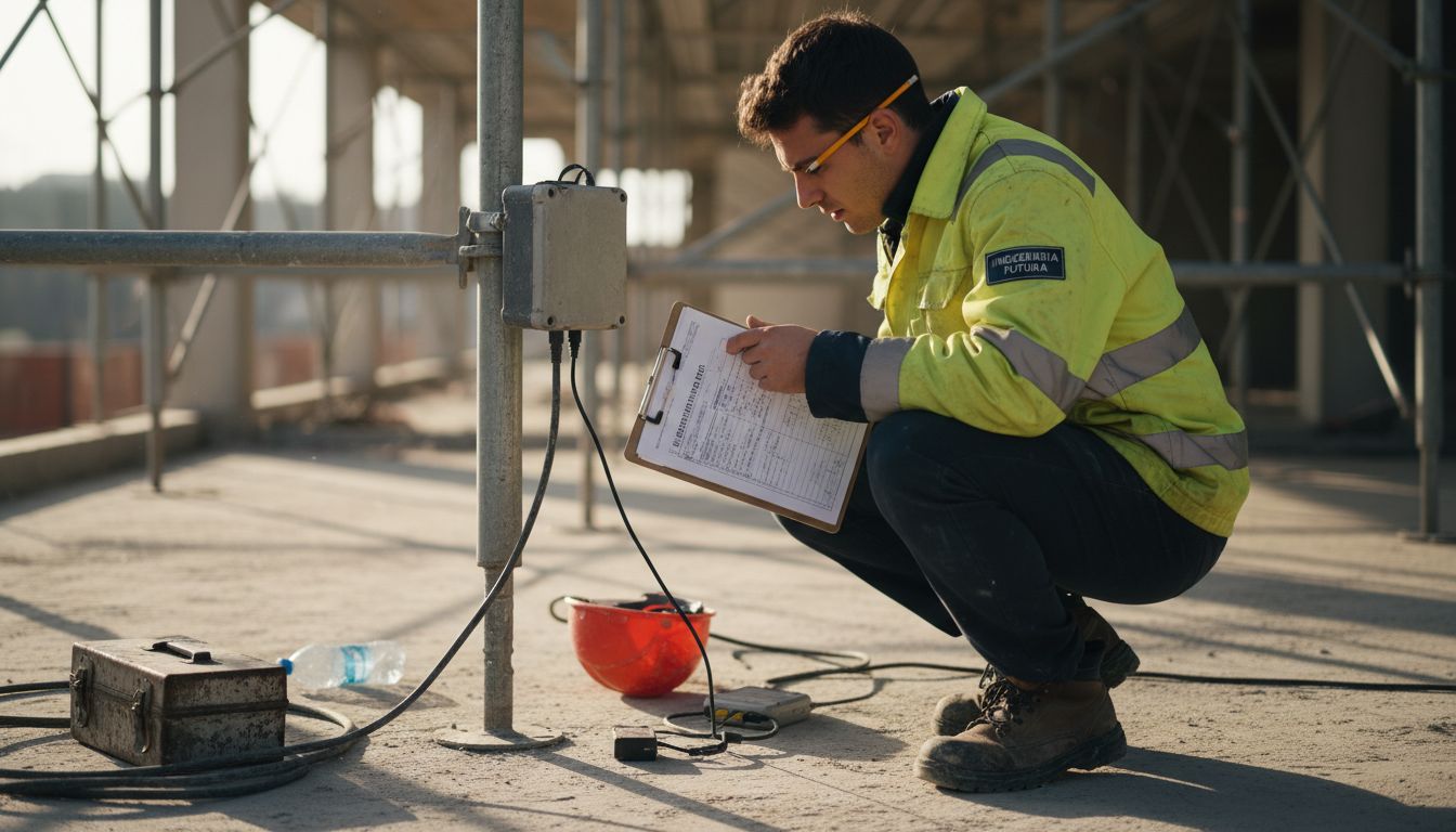 Un ingegnere controlla i dati dei sensori direttamente in cantiere.