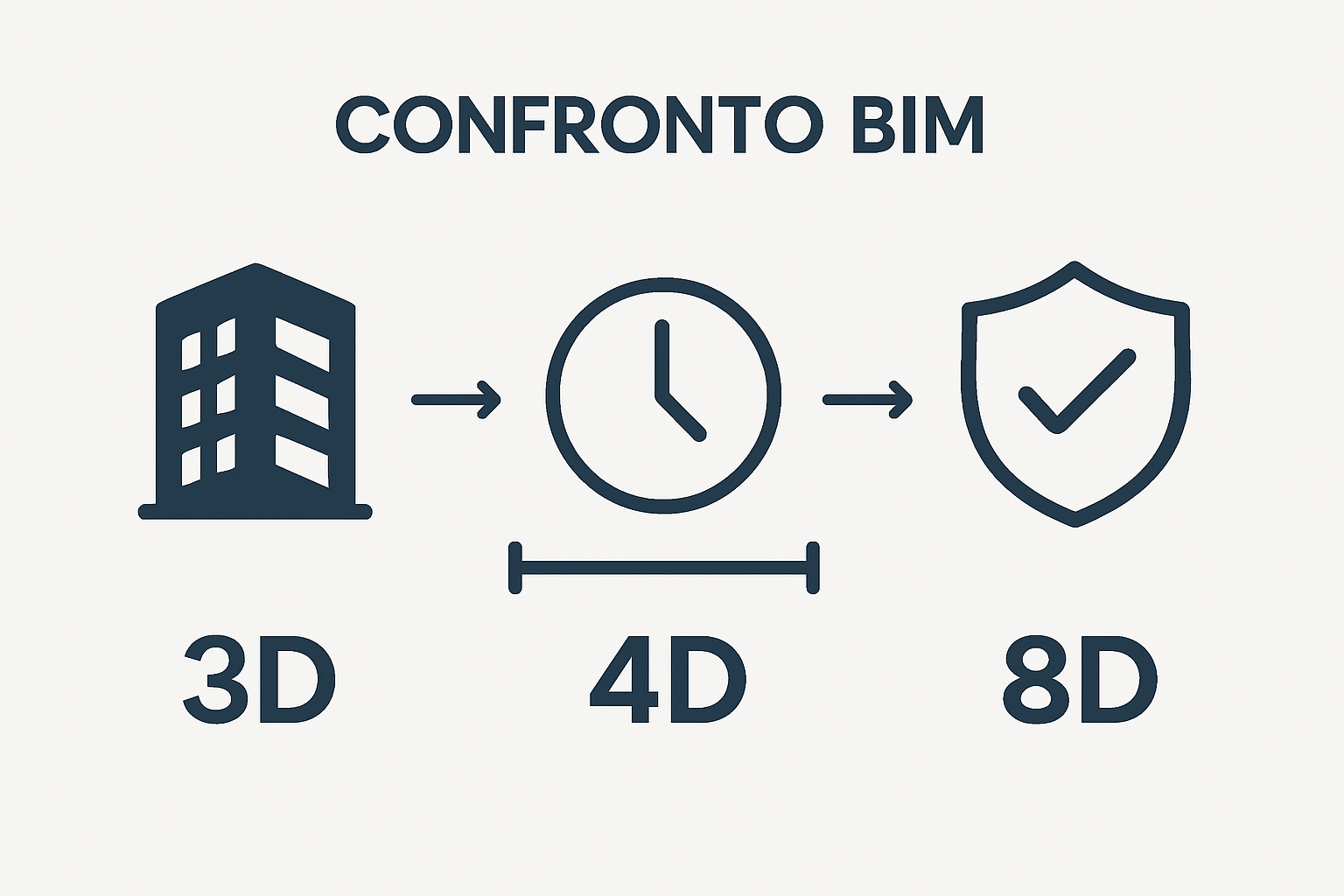 Infografica che mette a confronto le differenze tra BIM 3D, 4D e 8D