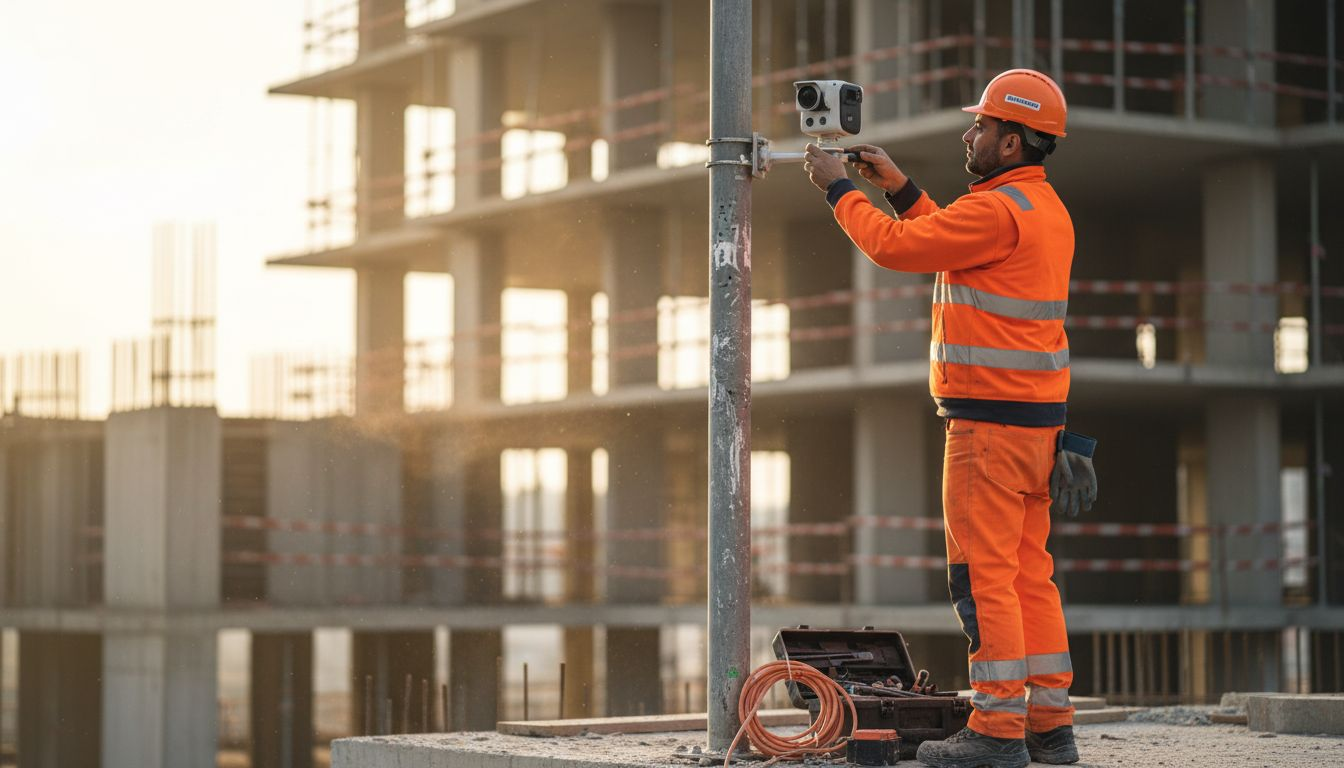 Un tecnico si occupa dell’installazione di una telecamera per il time-lapse direttamente in cantiere.