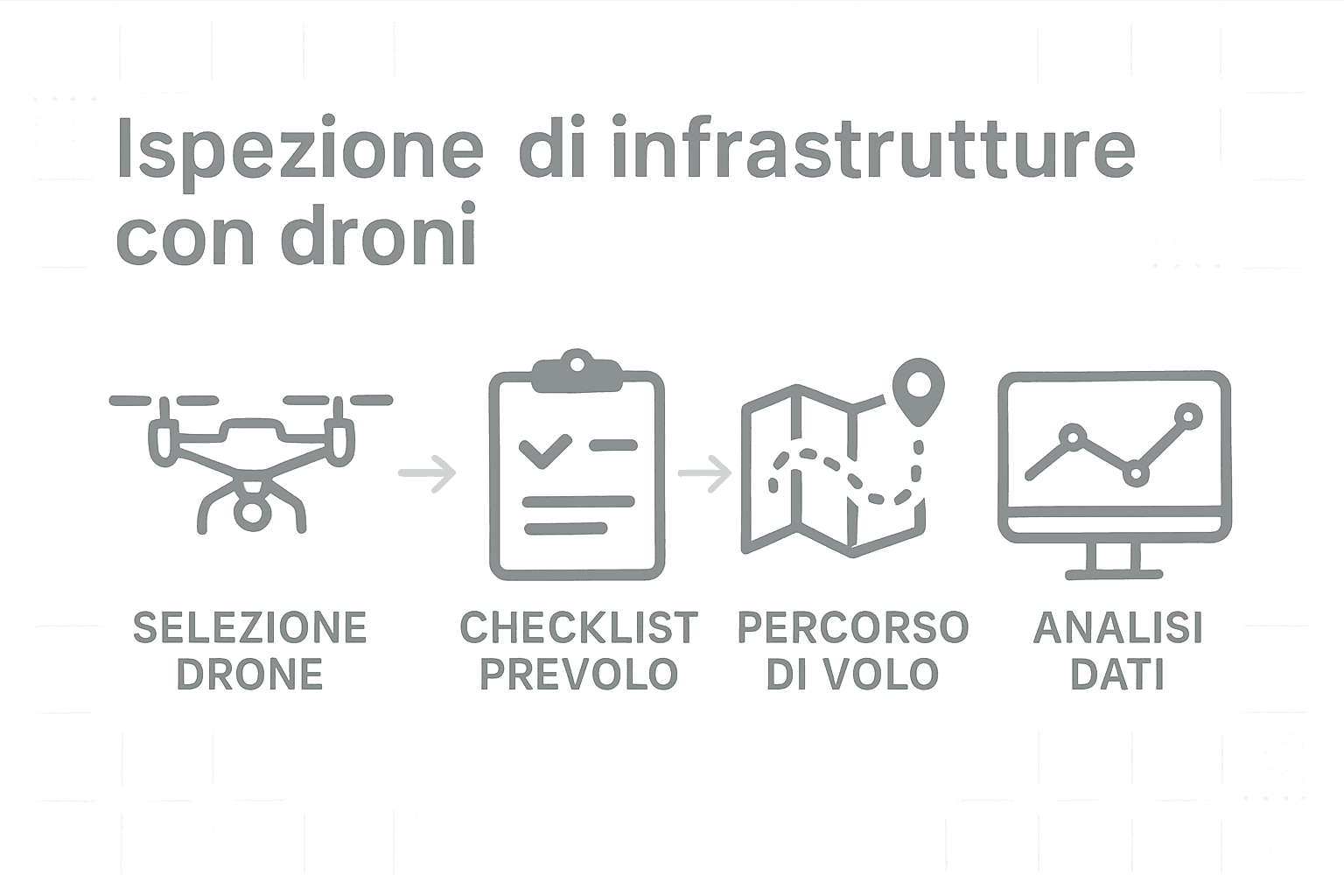 Infografica che illustra le fasi del processo di ispezione con droni