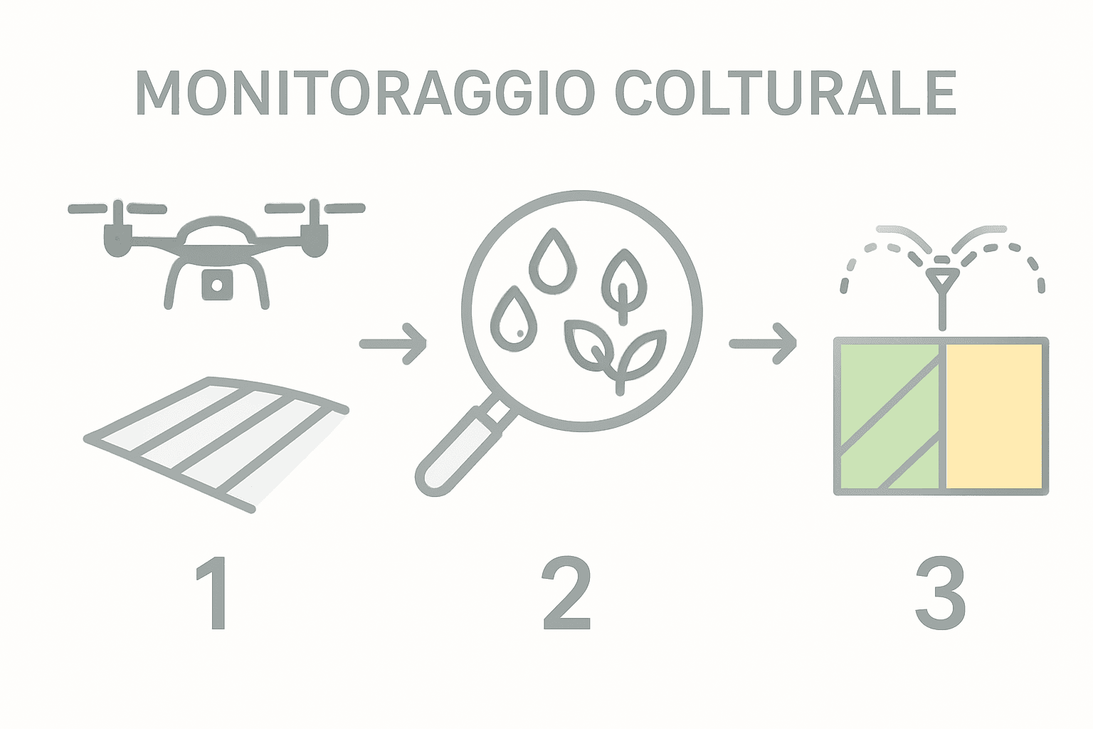 Schema illustrativo delle fasi dell’irrigazione con droni