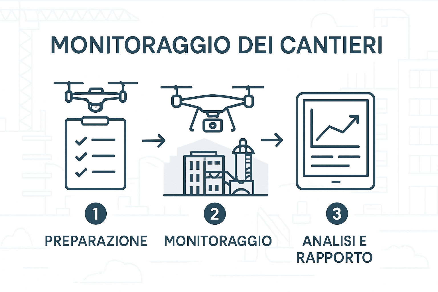 Infografica in 3 passaggi per il monitoraggio dei cantieri con droni