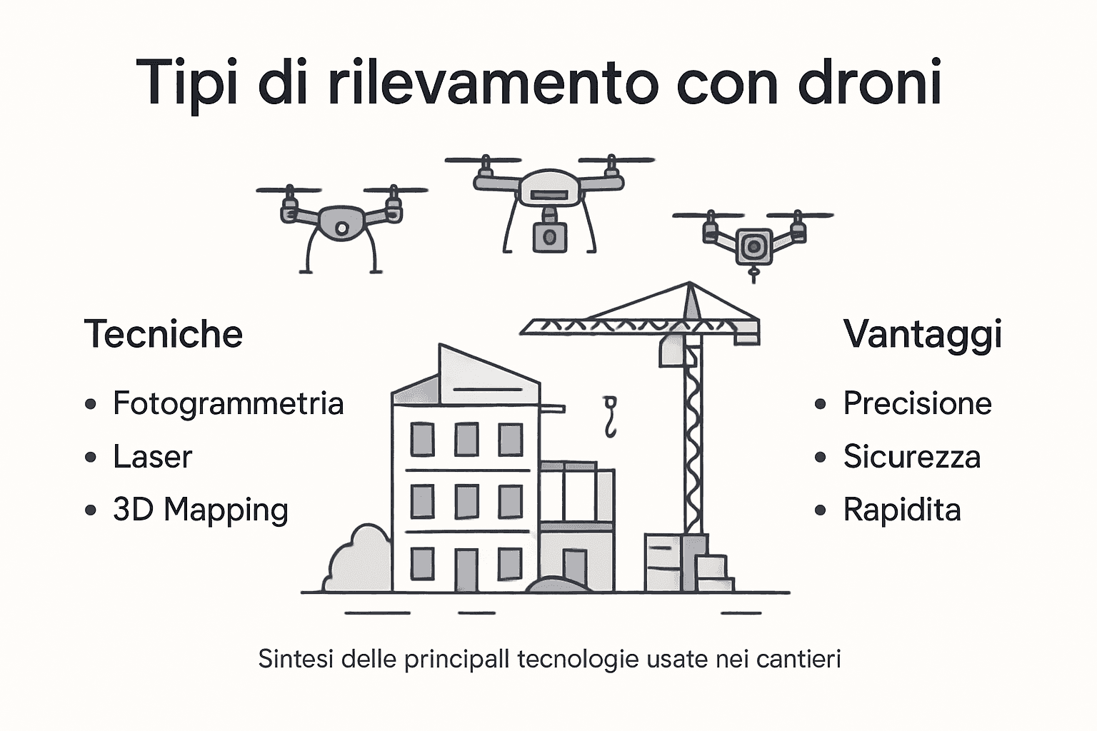 Infografica: le principali modalità di utilizzo dei droni per i rilievi in ambito edilizio