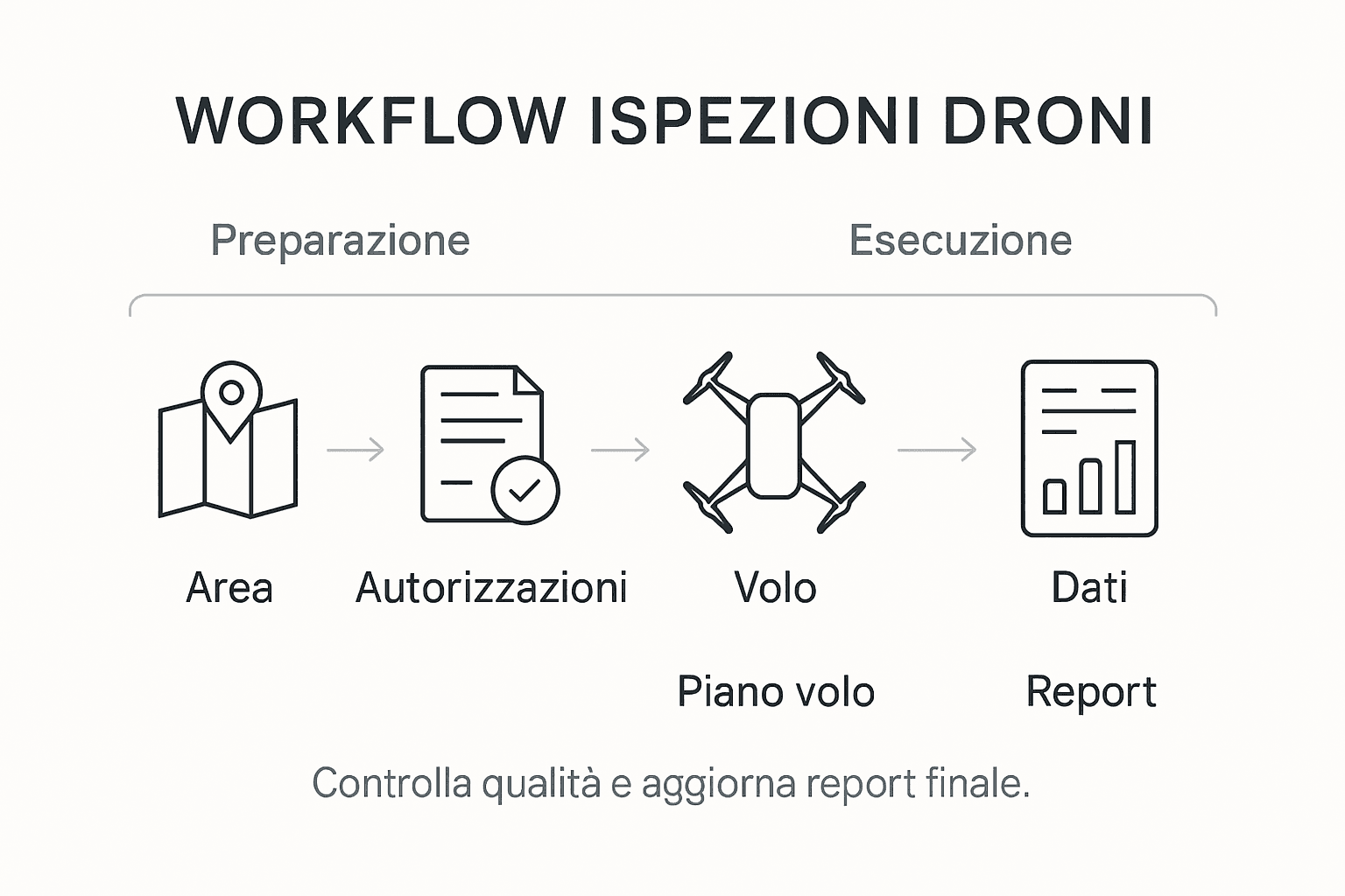 Schema riassuntivo del flusso operativo per le ispezioni con droni