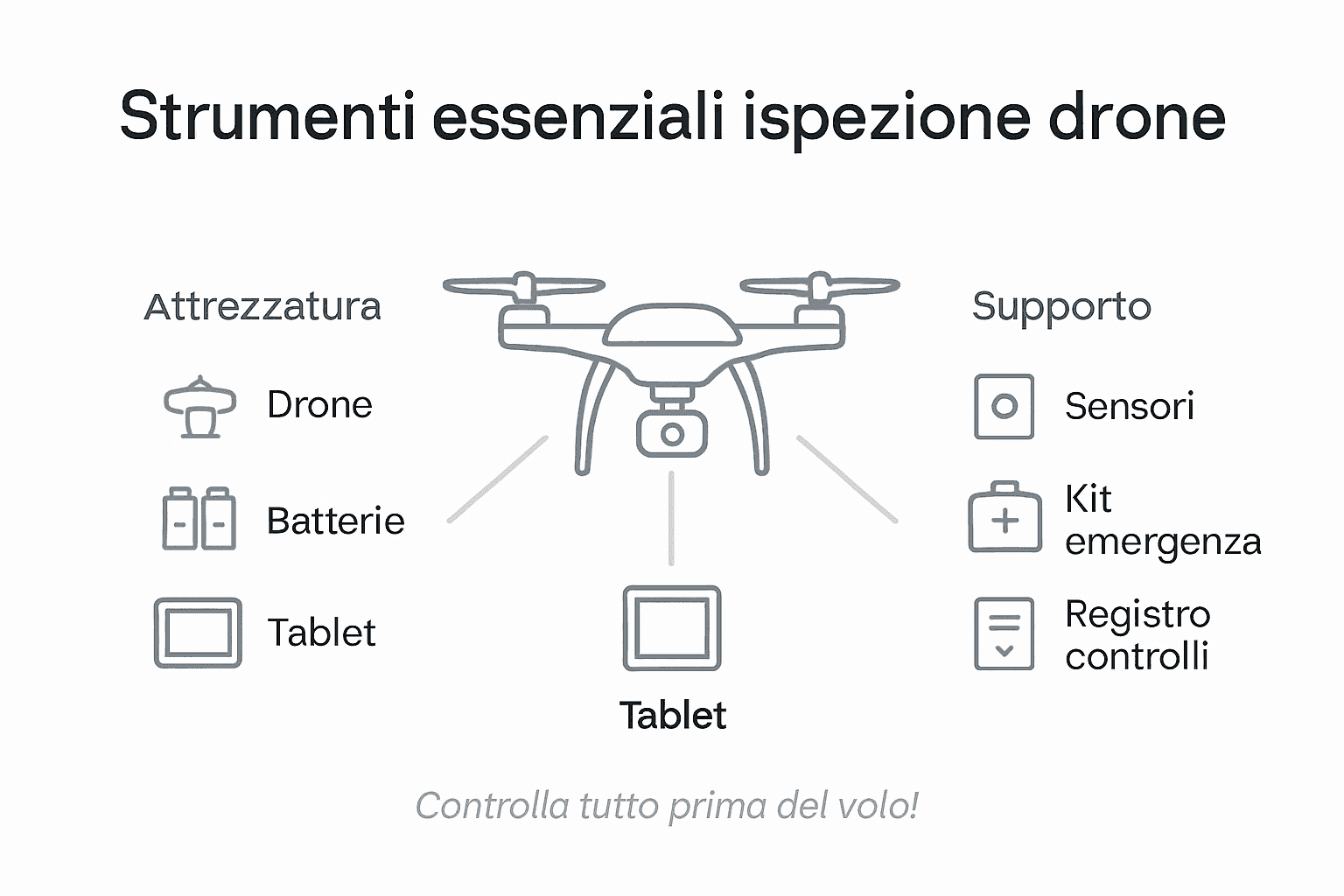 Infografica sugli strumenti indispensabili per le ispezioni con drone