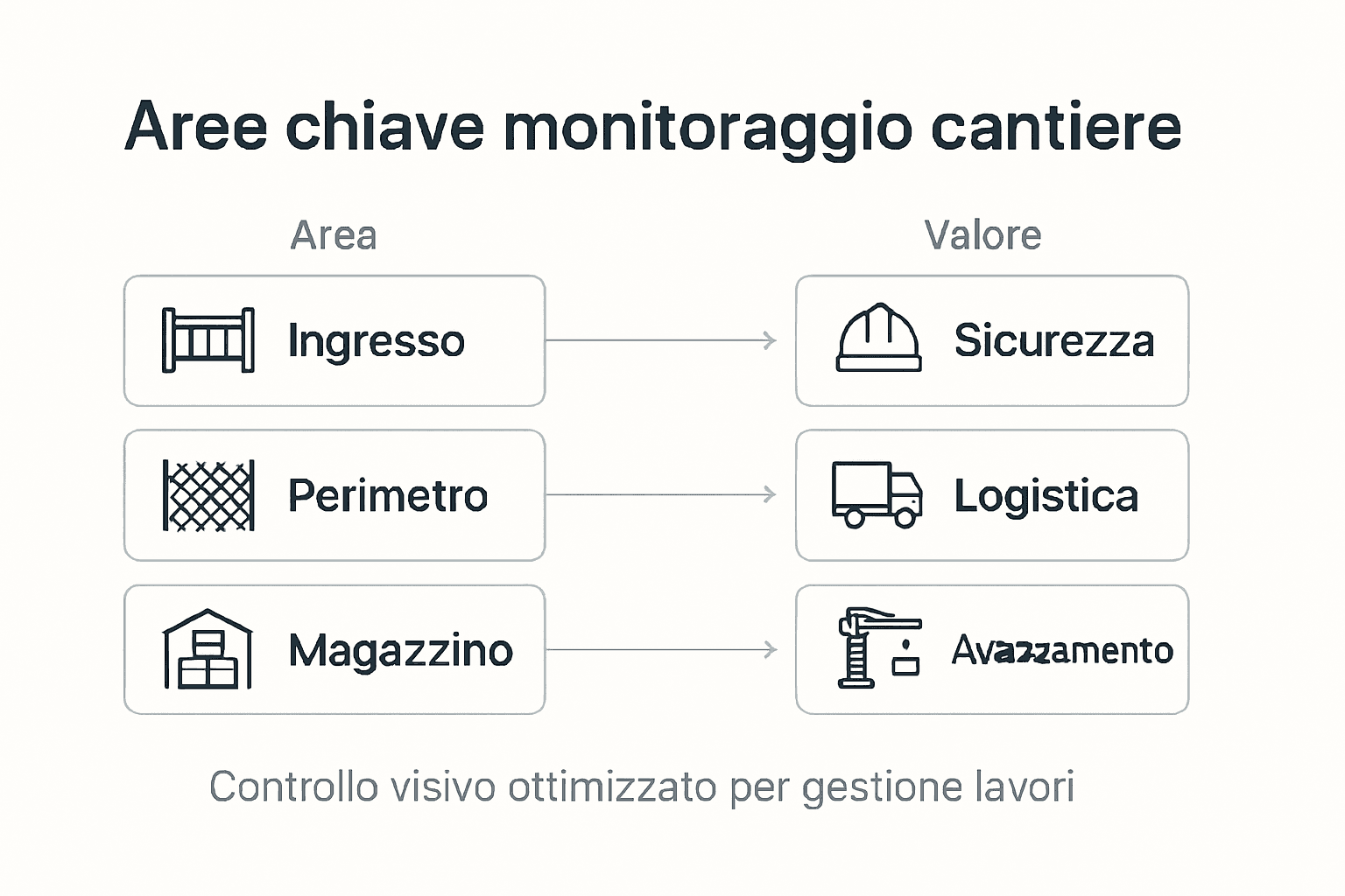 Infografica sulle principali aree da tenere sotto controllo in cantiere