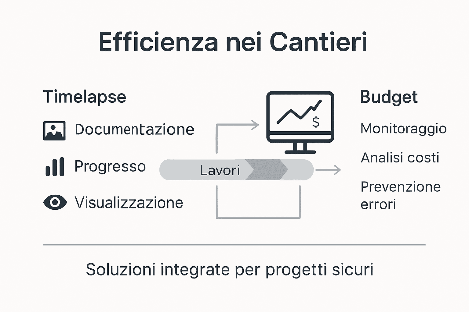 Infografica sull’ottimizzazione dei cantieri: tempi, costi e monitoraggio in tempo reale
