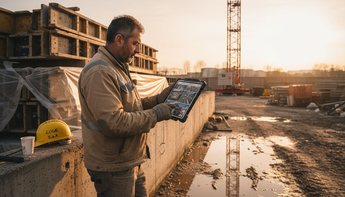 Il responsabile di cantiere analizza le immagini riprese dal drone per monitorare l’avanzamento dei lavori.