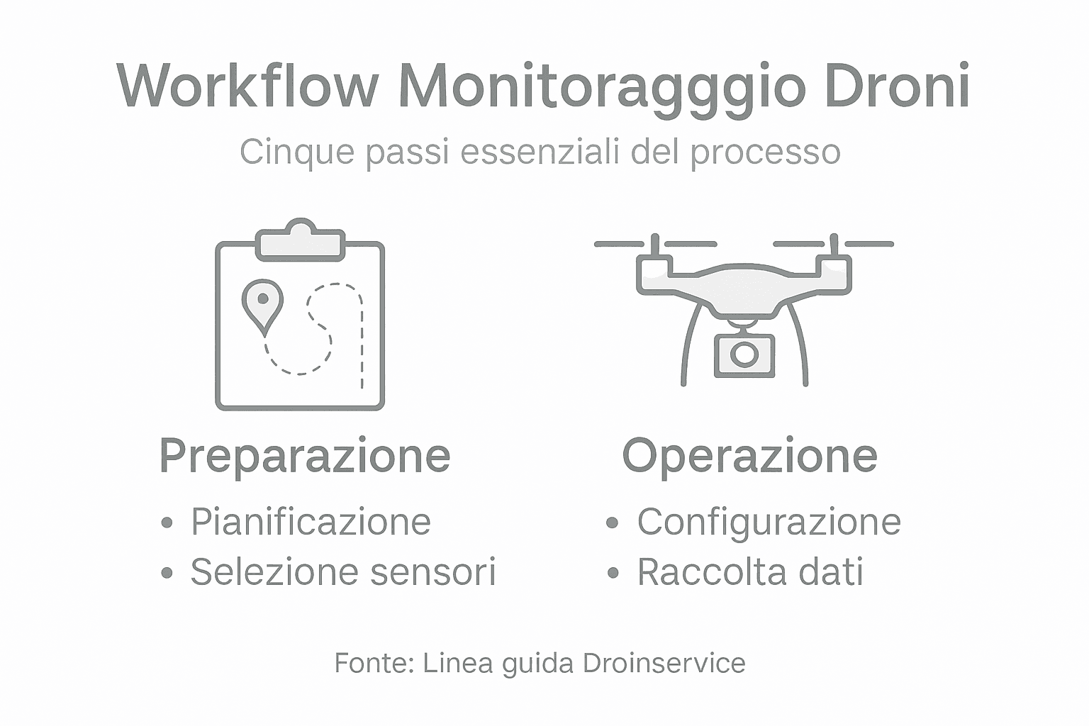 Schema illustrativo del processo di monitoraggio dei campi agricoli tramite droni