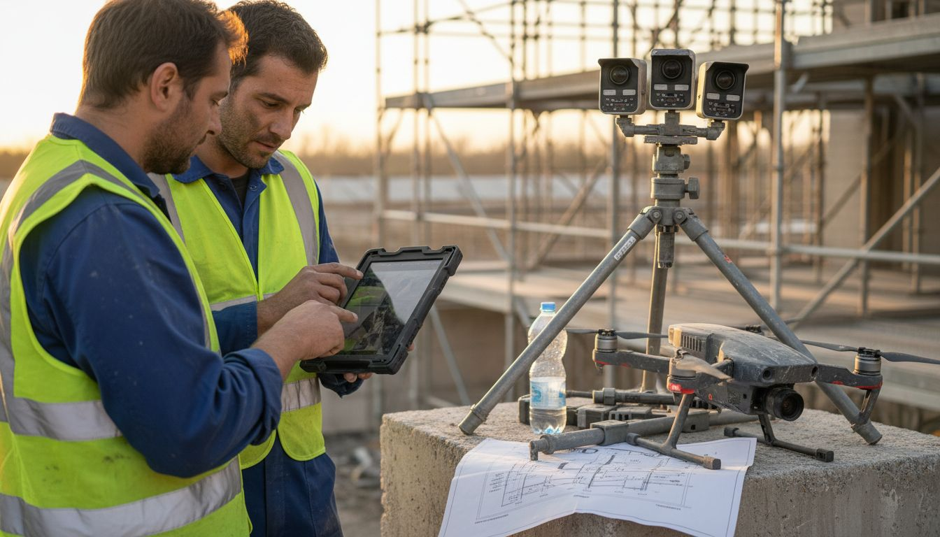 Ingegneri che analizzano le riprese del cantiere direttamente dal tablet