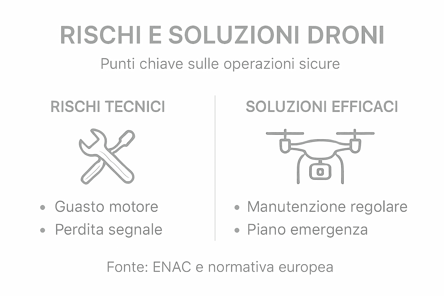 Infografica: principali rischi tecnici nell’uso dei droni e le soluzioni più efficaci
