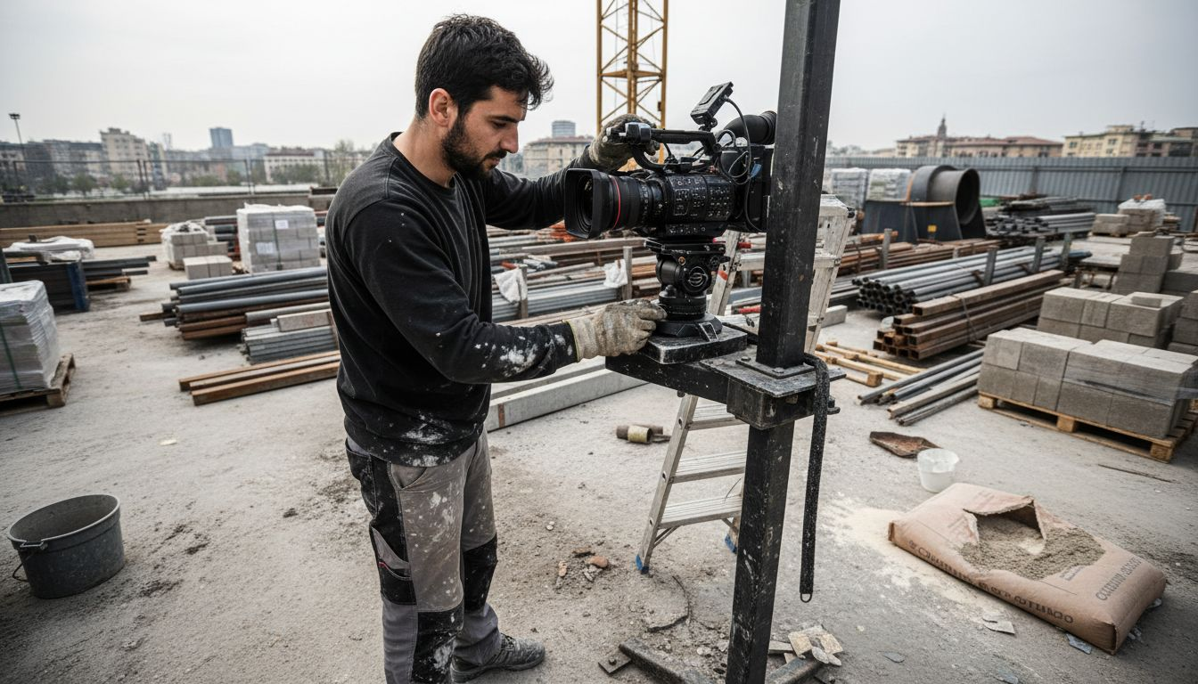 Un tecnico sistema la telecamera in una posizione strategica.