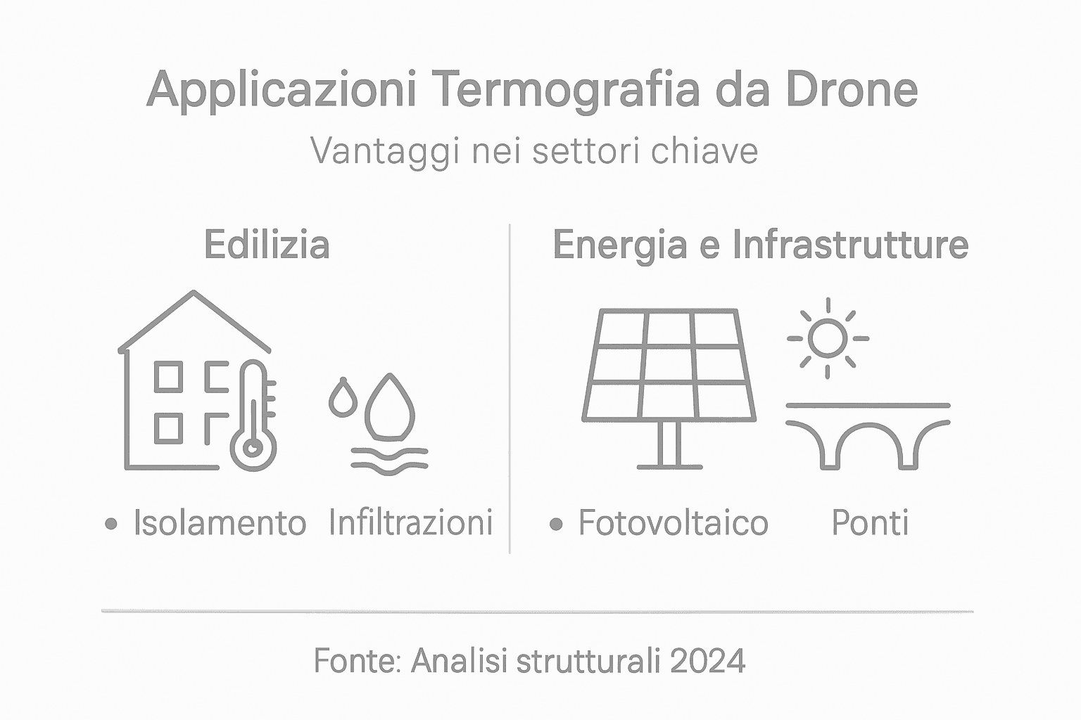 Infografica sulle principali applicazioni della termografia con droni