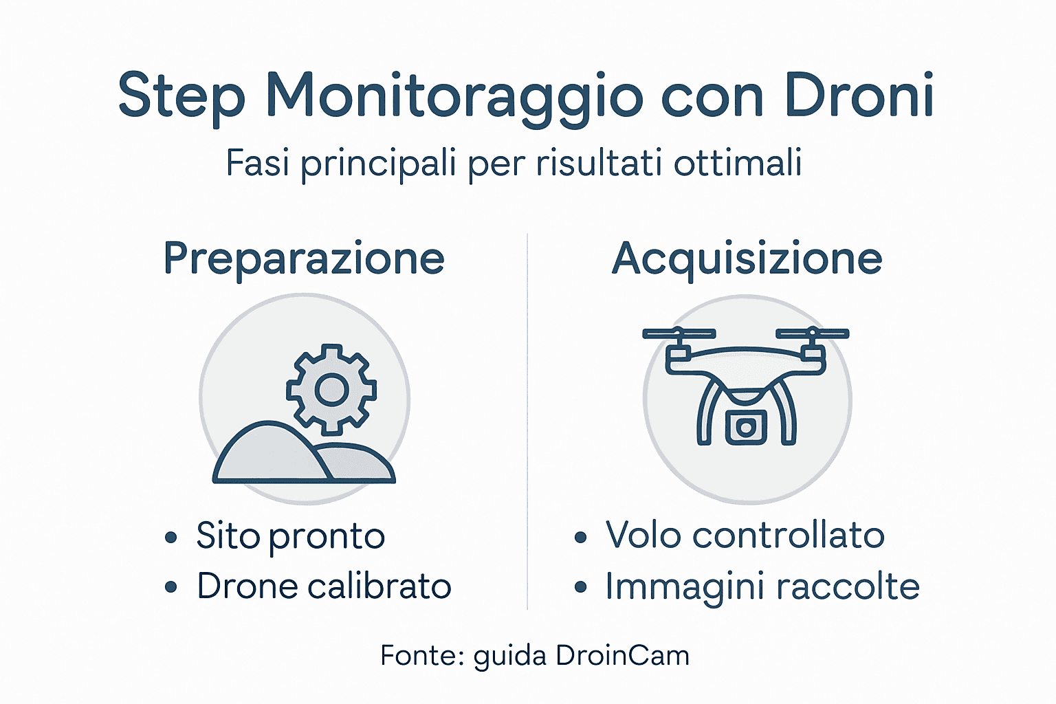 Infografica sulle principali fasi del monitoraggio tramite droni