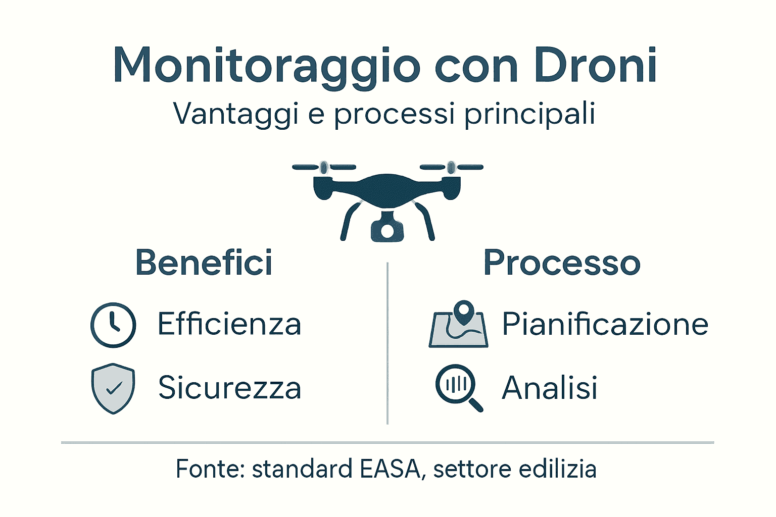 Infografica: tutti i vantaggi e le fasi del monitoraggio con droni