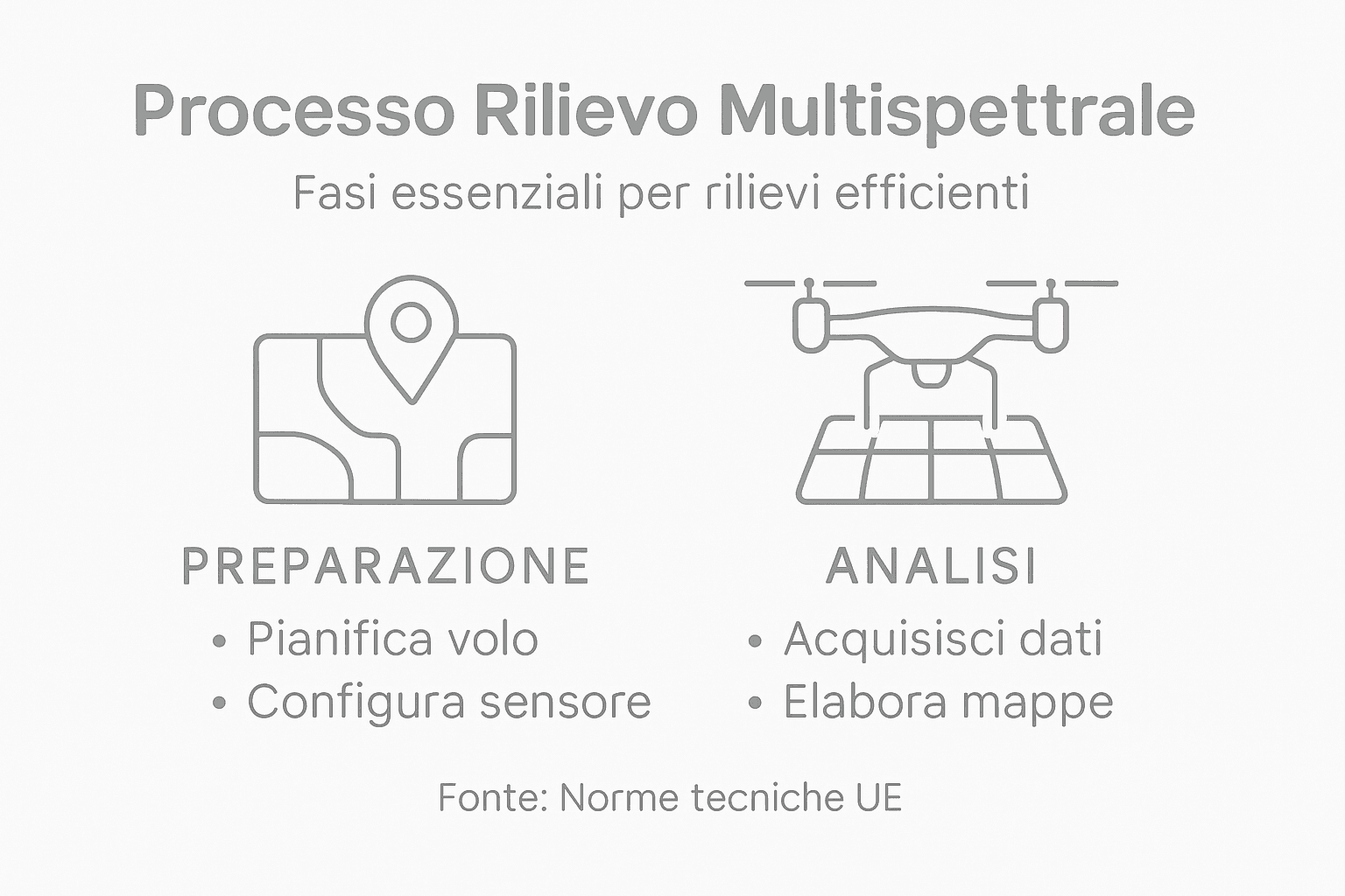 Infografica sul flusso operativo del rilievo multispettrale tramite droni