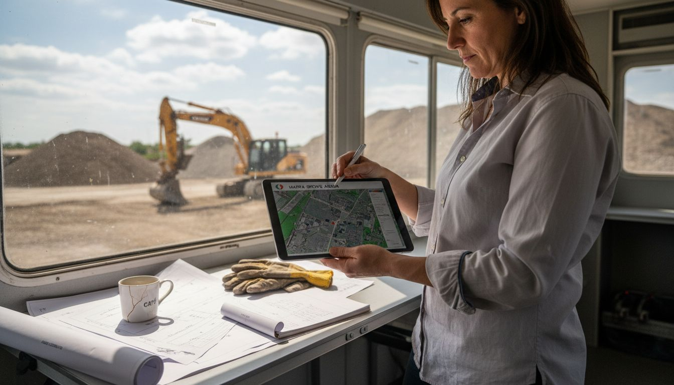 Un esperto sta analizzando la mappa aerea all’interno dell’ufficio sul cantiere.