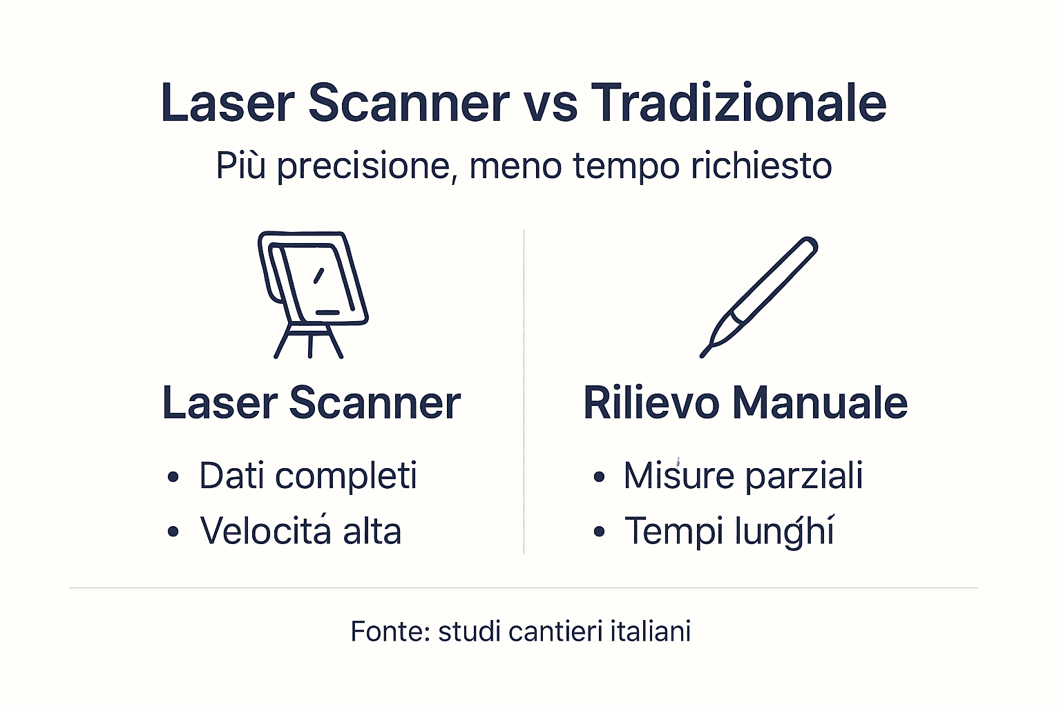 Infografica: confronto tra rilievo laser scanner e rilievo tradizionale