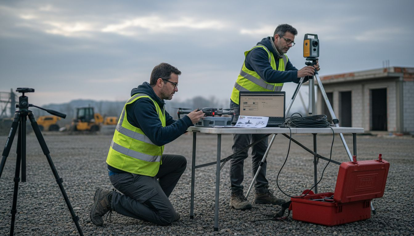 I tecnici si occupano della preparazione dei droni e dei laser scanner direttamente in loco.