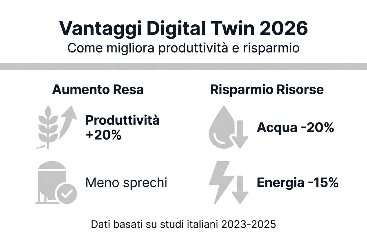 Infografica: i principali vantaggi del digital twin in agricoltura