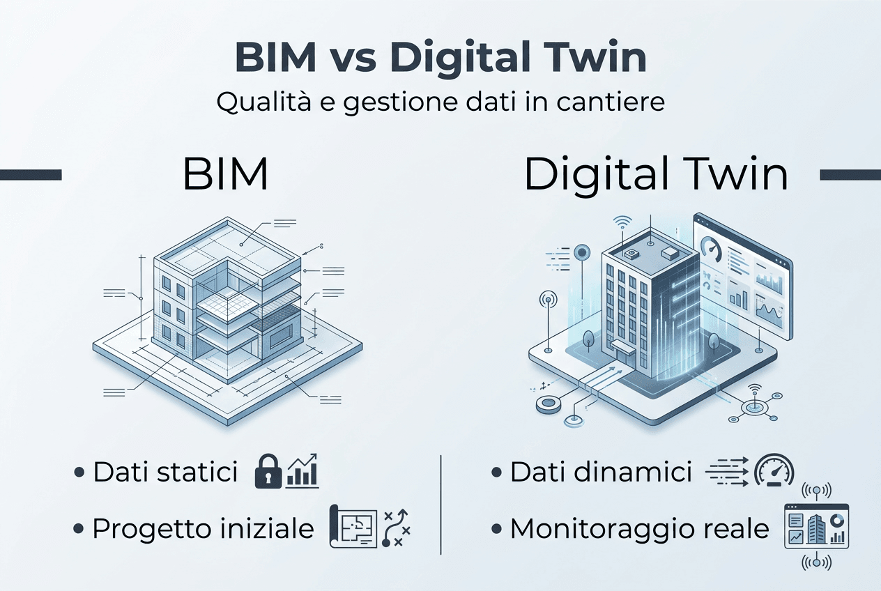 Infografica: differenze e vantaggi tra BIM e digital twin nel settore edilizio