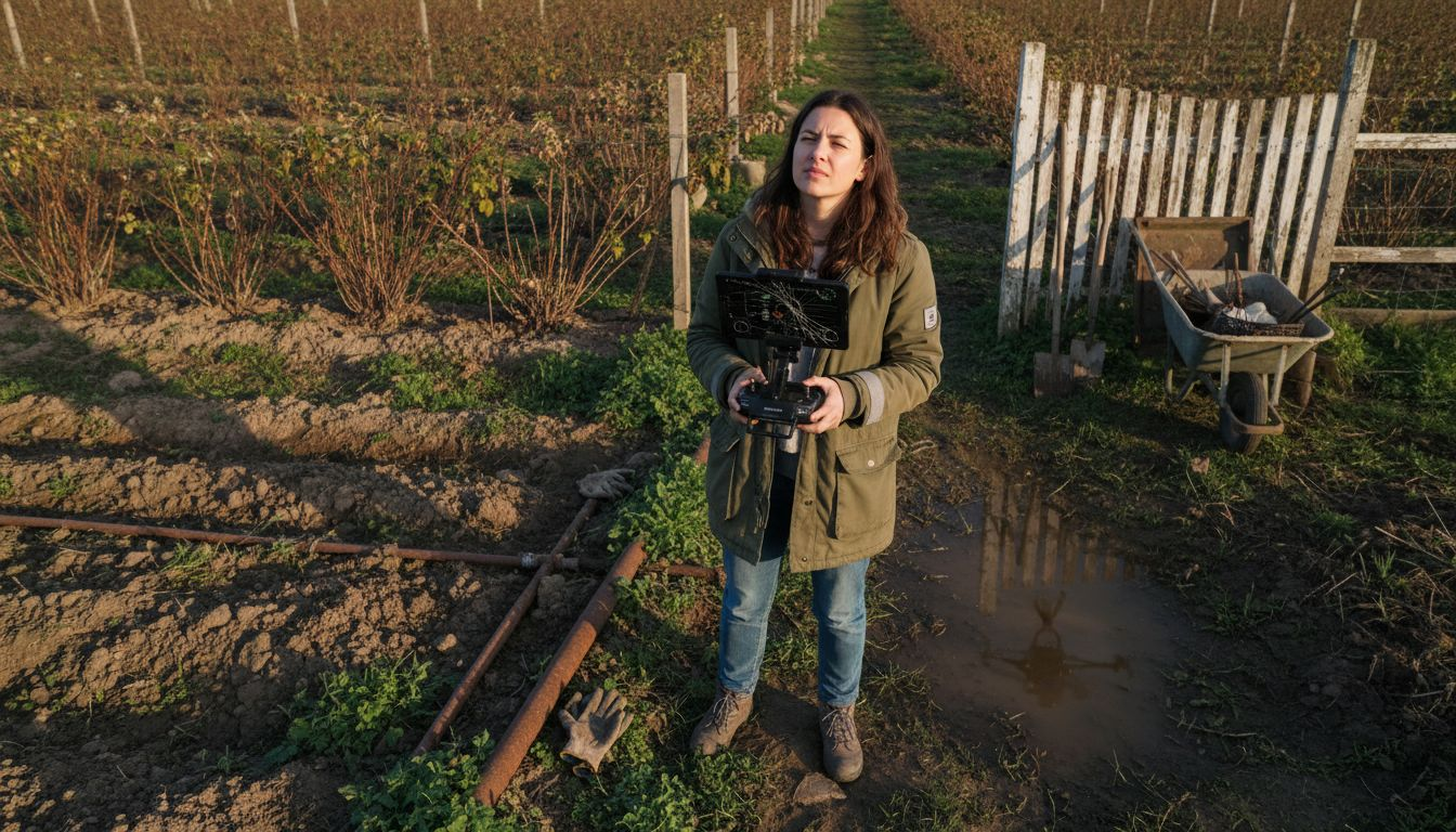 Un drone sorvola i campi agricoli durante l’irrigazione