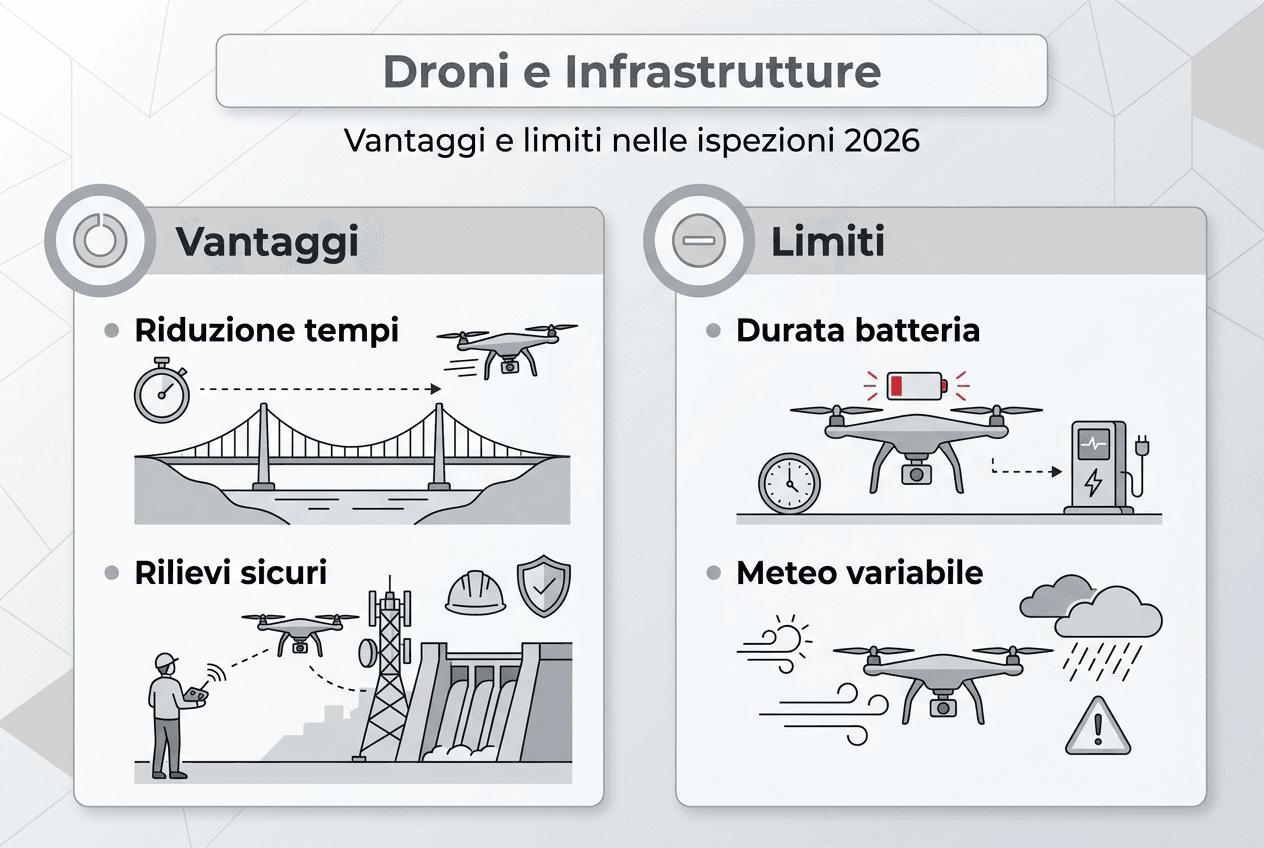 Infografica: pro e contro dell’utilizzo dei droni nel monitoraggio delle infrastrutture