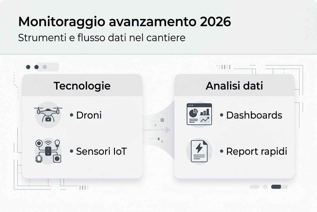 Infografica su strumenti e dati per il monitoraggio dei cantieri