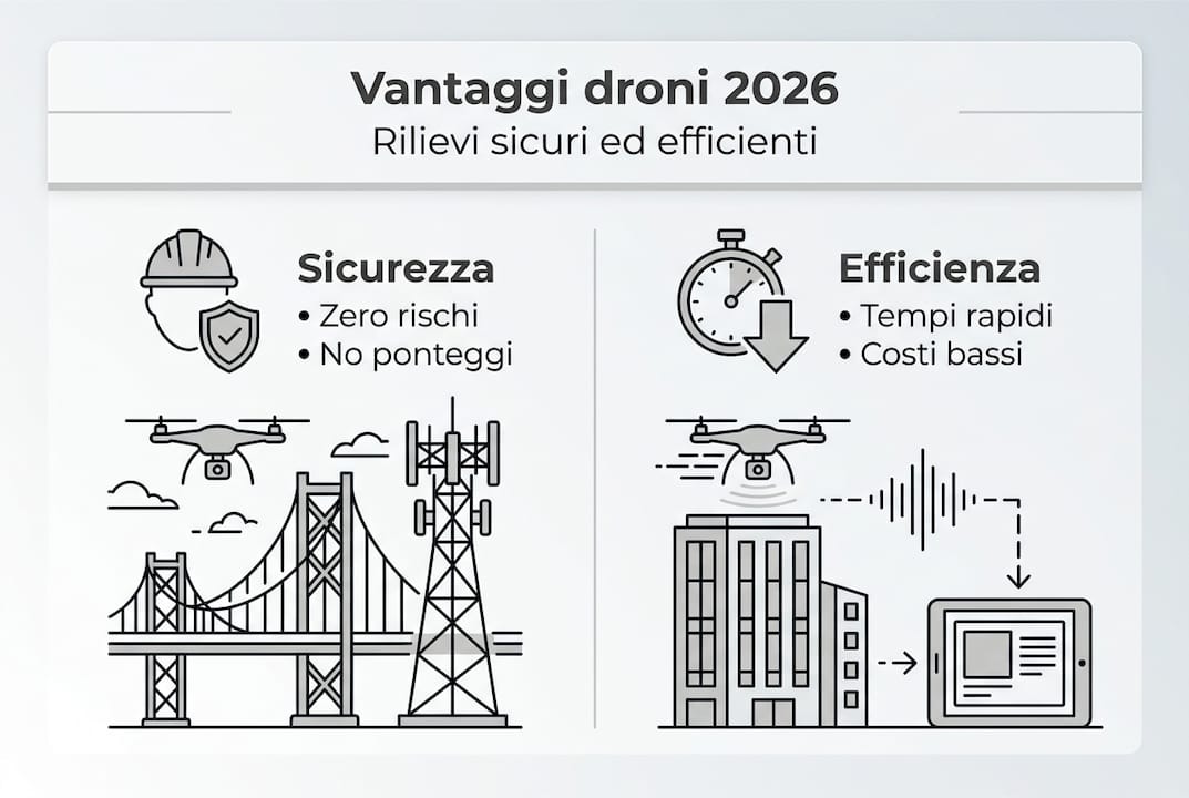 Infografica: i principali vantaggi dell’utilizzo dei droni nel monitoraggio delle infrastrutture