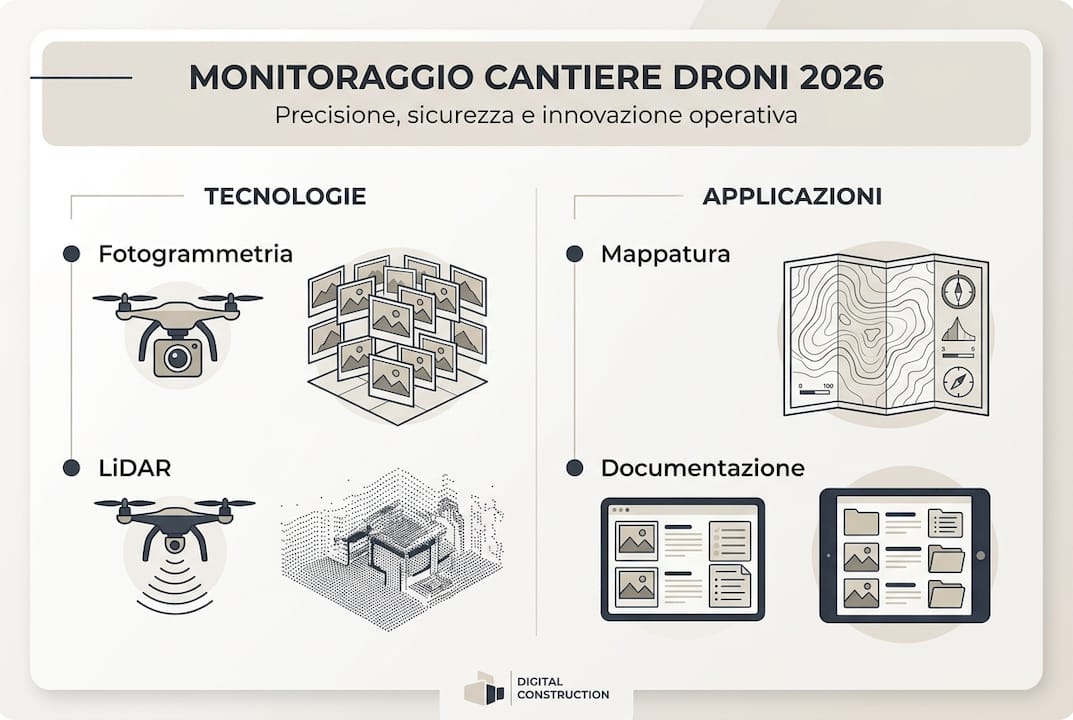Infografica: come i droni stanno rivoluzionando i cantieri – tecnologie, usi pratici e vantaggi