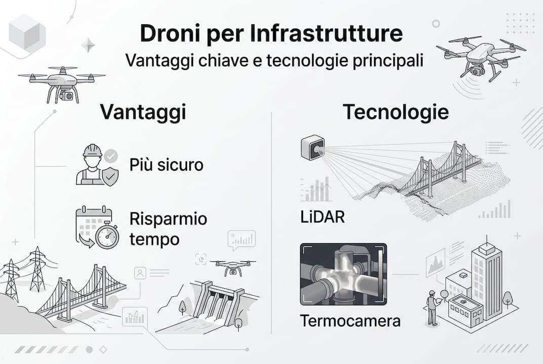 Infografica: come i droni stanno rivoluzionando il monitoraggio e la gestione delle infrastrutture – vantaggi e tecnologie all’avanguardia