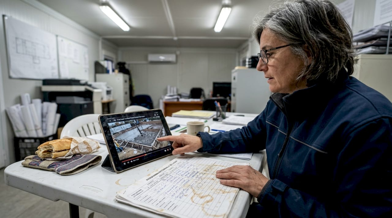Il responsabile di cantiere controlla l’avanzamento dei lavori direttamente dal tablet.