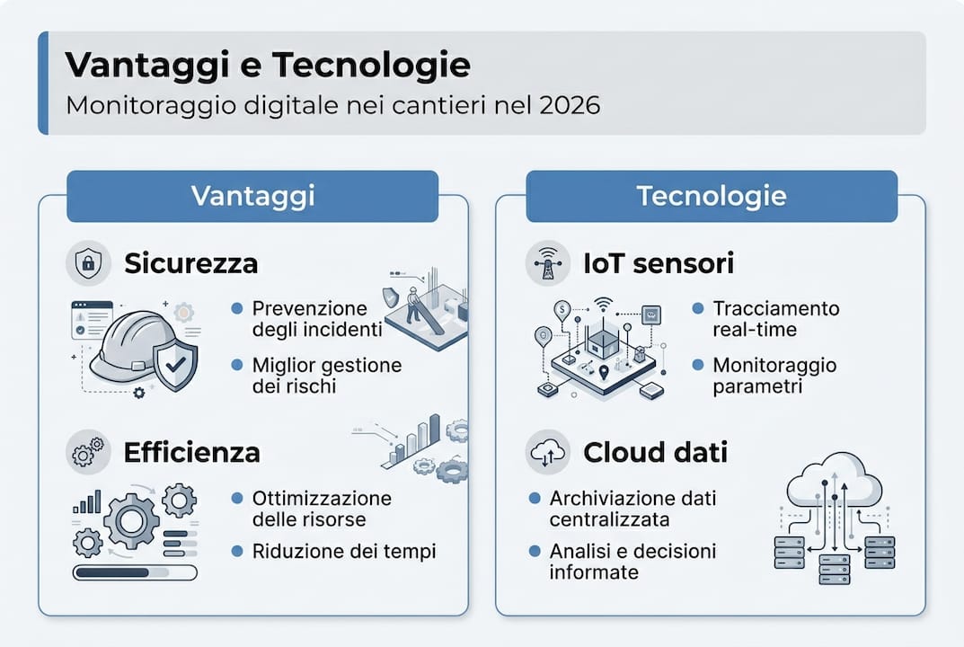 Infografica: tutti i vantaggi e le tecnologie per il monitoraggio dei cantieri