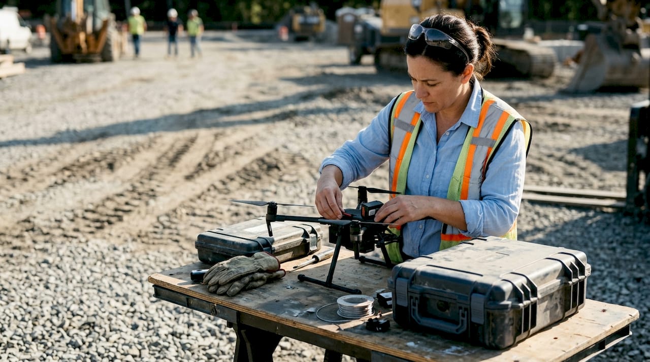 Un tecnico controlla il drone prima di iniziare le operazioni sul campo.