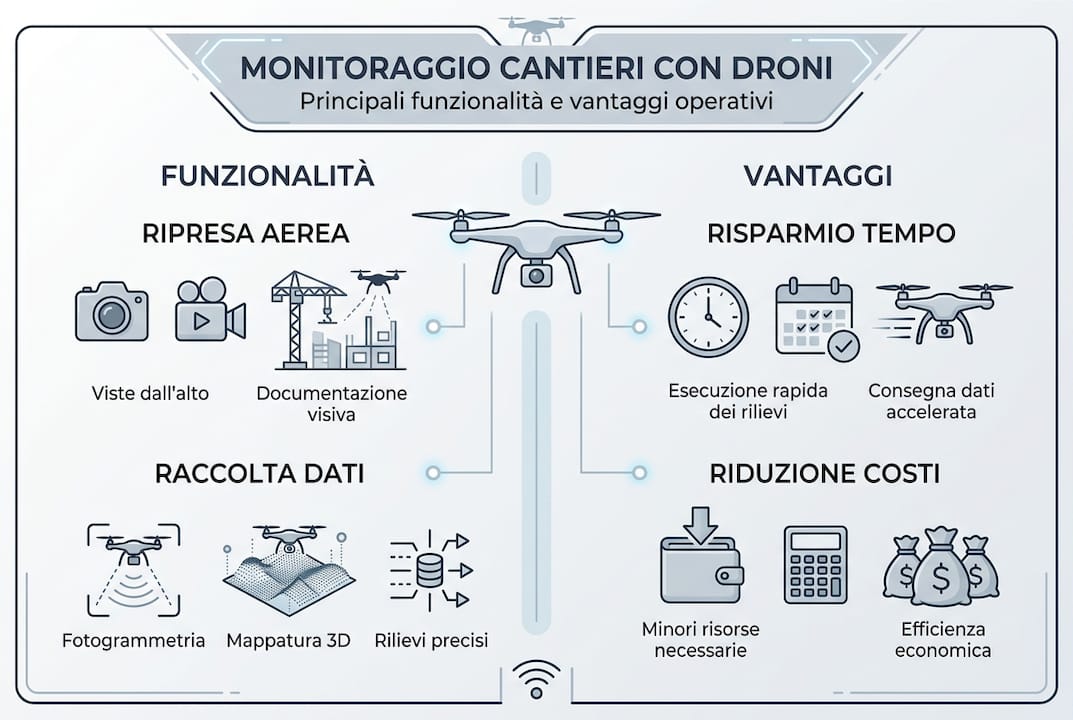 Infografica sul controllo del cantiere tramite drone