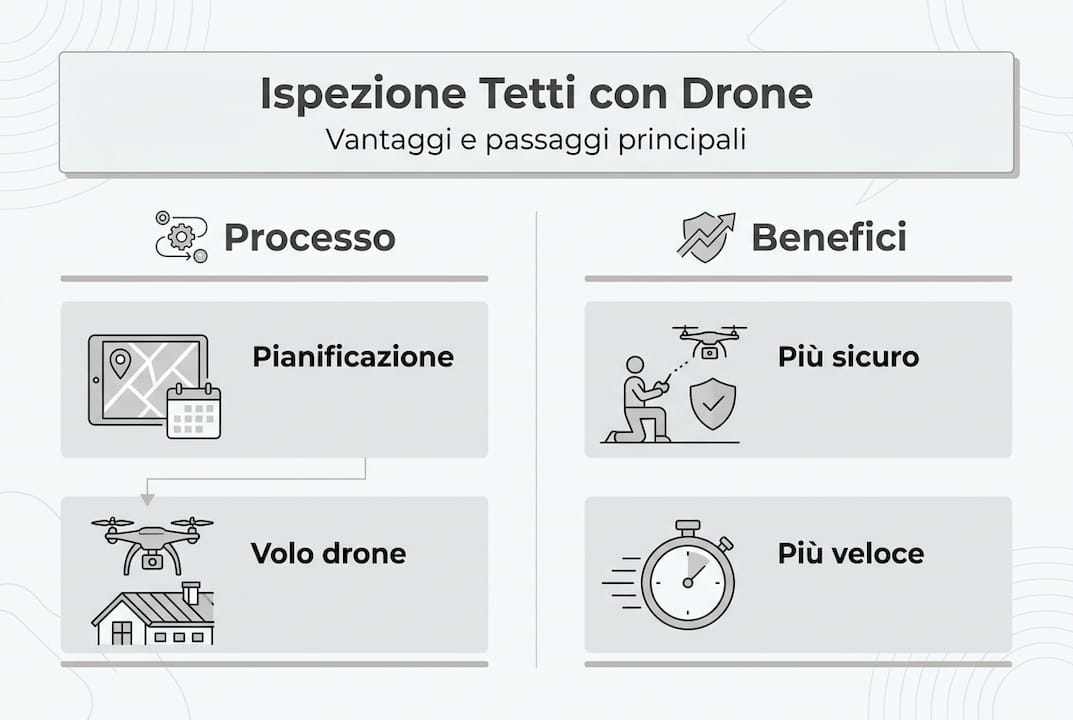 Infografica: tutti i vantaggi e le fasi dell’ispezione del tetto con drone