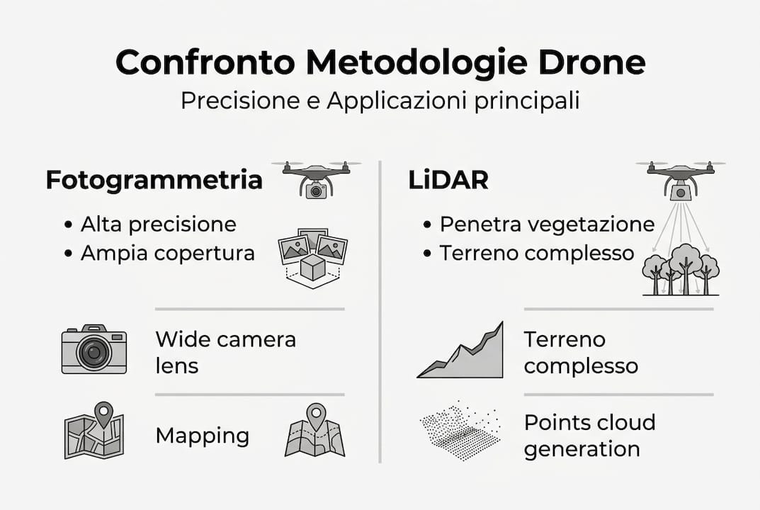 Infografica sulle diverse metodologie di utilizzo dei droni: un confronto dettagliato