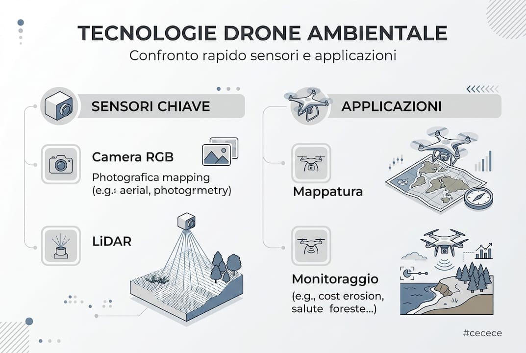 Infografica: un confronto tra le diverse tecnologie e i principali impieghi dei droni