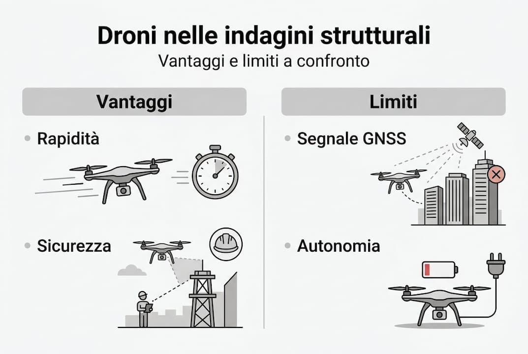 Infografica: pro e contro dei droni impiegati nel monitoraggio delle strutture