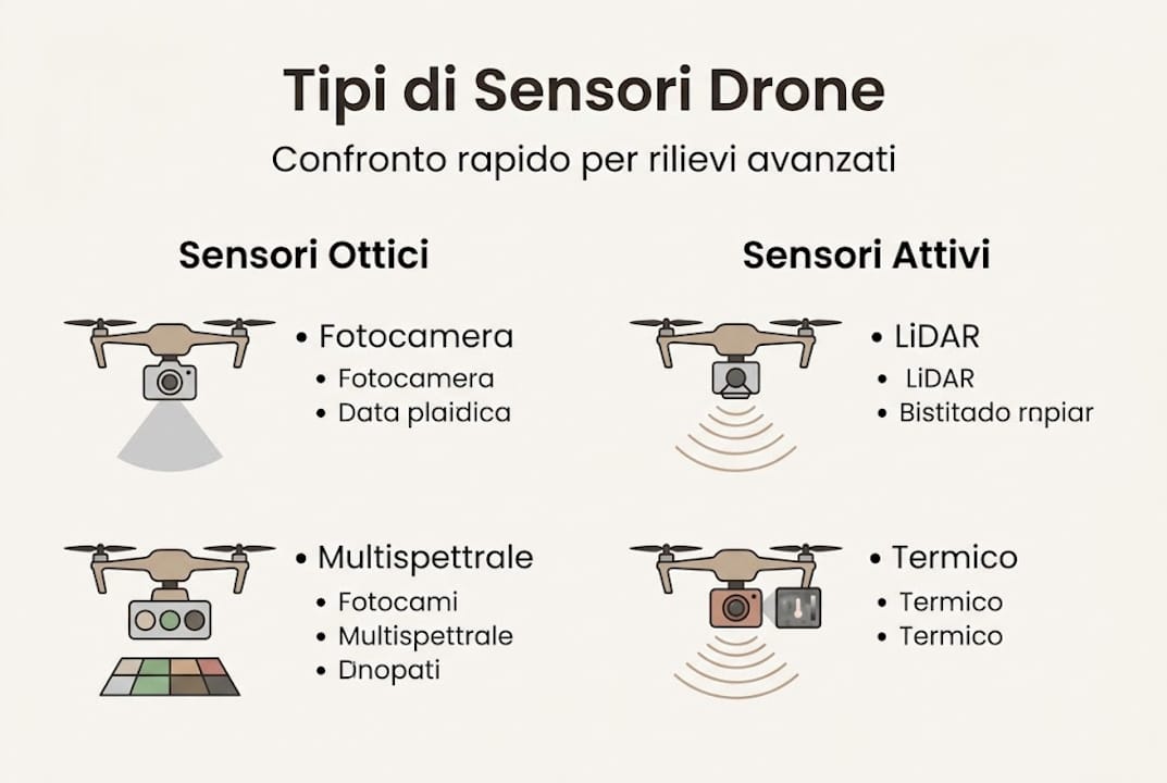 Infografica sui principali sensori utilizzati nei droni