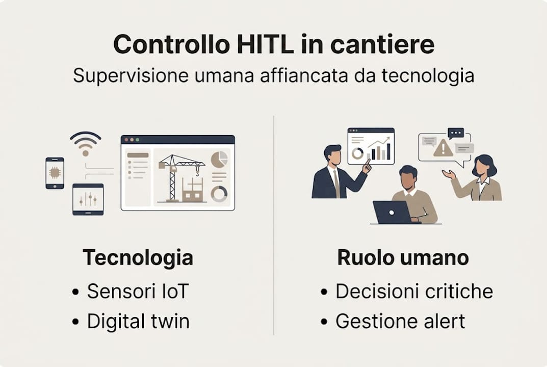 Infografica: sinergia tra uomo e tecnologia nel controllo e monitoraggio