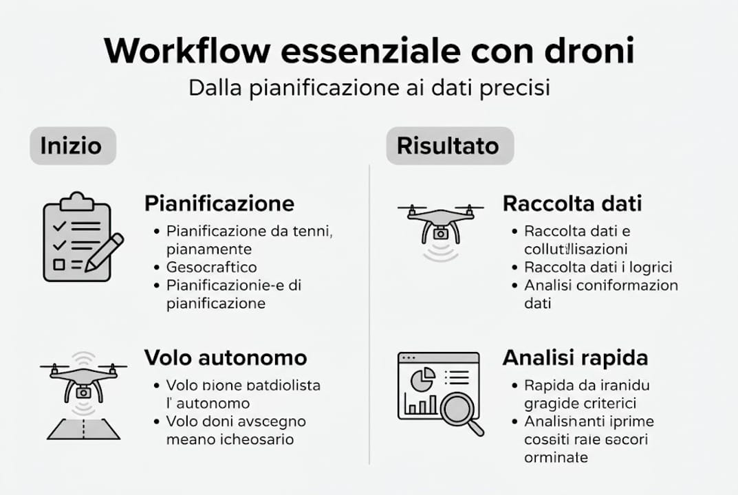 Infografica sulle principali tappe del workflow dei droni organizzati