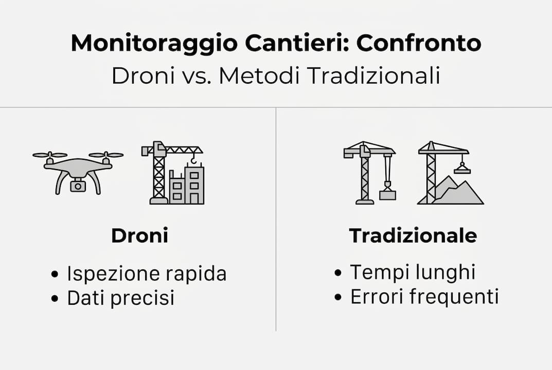 Infografica: confronto tra l’utilizzo dei droni e le tecniche tradizionali nei cantieri